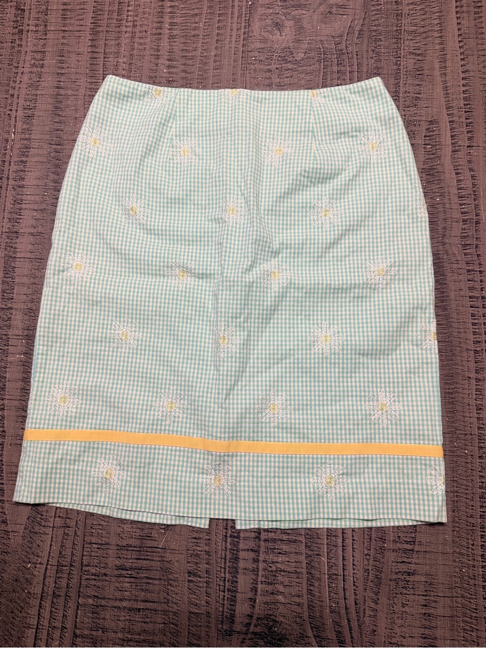 Vtg. david brooks Mint Gingham Daisy Pencil Skirt with Yellow Trim